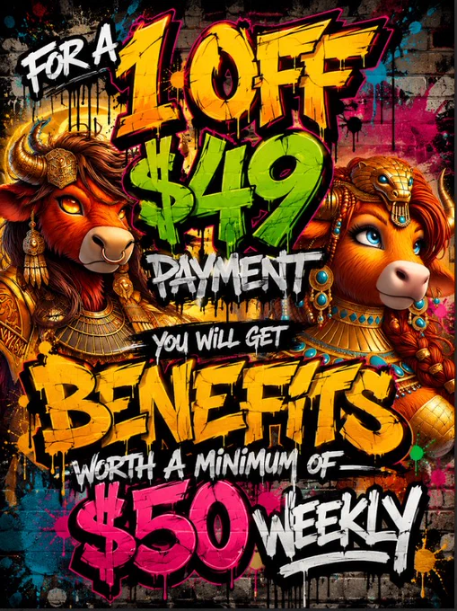 Eye-catching graffiti-style artwork featuring anthropomorphic bulls, promoting a financial offer with bold, colorful text. The design combines traditional and modern elements for a visually arresting effect.