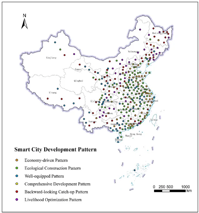Figure 1. Spatial distribution of smart city development patterns.