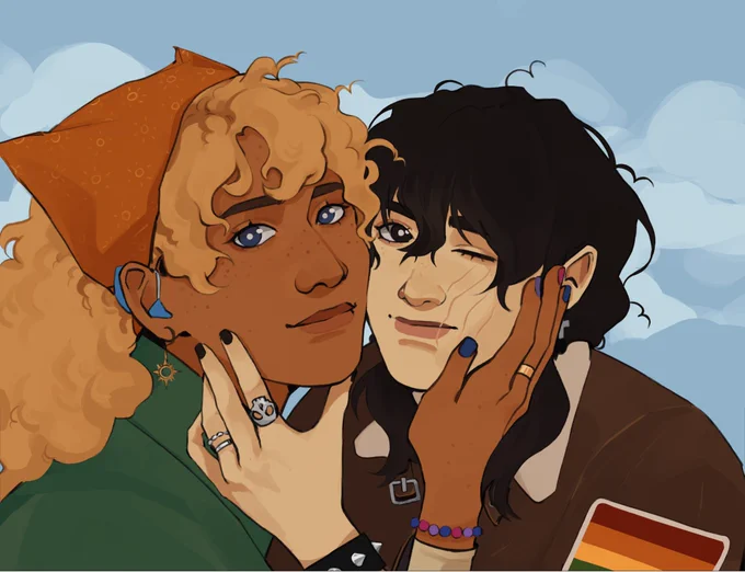 Fanart of Nico di Angelo and Will Solace from the Percy Jackson universe as girls.