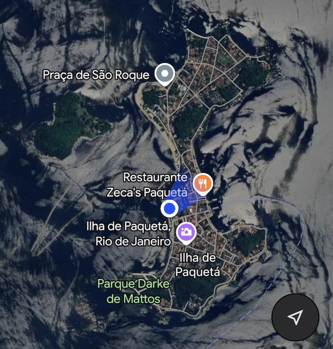 Visão de satélite de um mapa da ilha de Paquetá