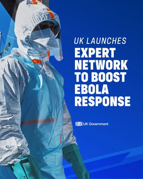 Graphic with white text on a blue background that reads UK LAUNCHES EXPERT NETWORK TO BOOST EBOLA RESPONSE