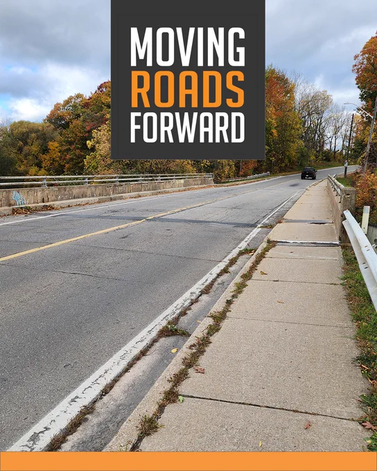 J.R. Stork Bridge. Text says "Moving Roads Forward.