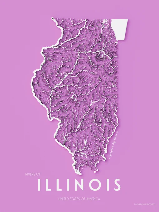 A visualisation of Illinois' rivers and lakes