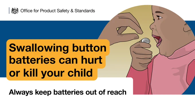 Swallowing button batteries can hurt or kill your child. Always keep batteries out of reach.
