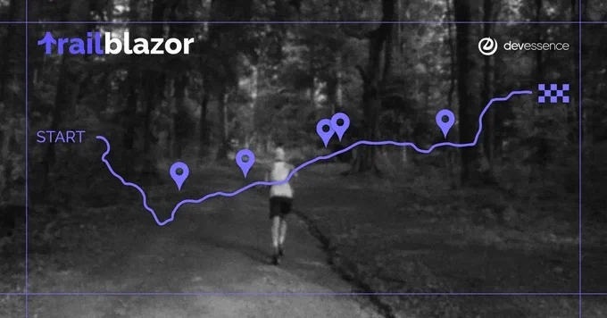 photo of a runner and a map showing points along the path to the finish line.