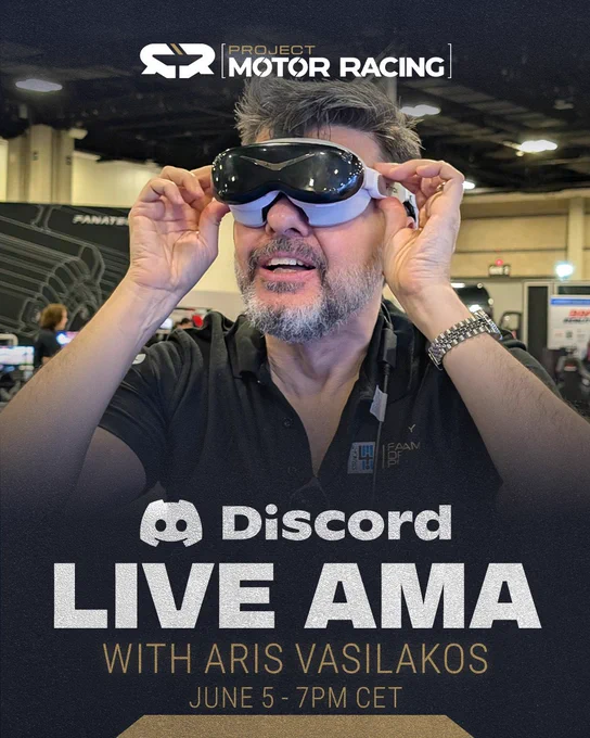 Project Motor Racing. Discord. Live AMA. With Aris Vasilakos. June 5 - 7pm CET 