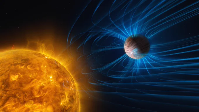 Représentation artistique d'une exoplanète dotée d'un champ magnétique © ESO/M. Kornmesser, L. Calçada