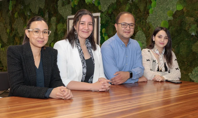The members of the fellows program posing for a photo. From left: Siwar Ben Hamed, Ola Samy Abdelnaby, Mostafa Mohamed and Hayat El Asri.