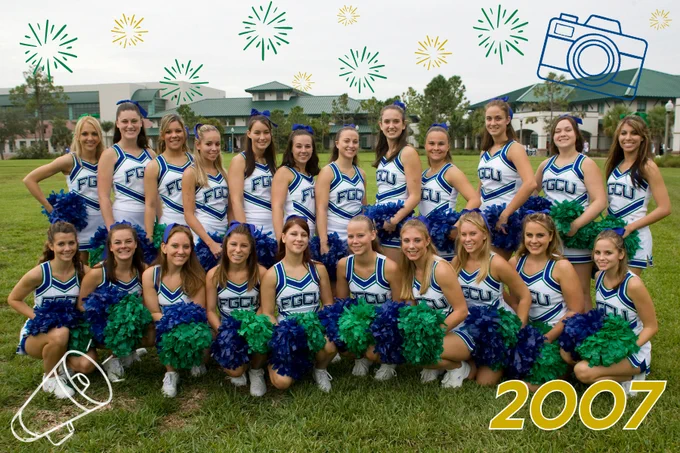 a group photo of fgcu cheer from 2007