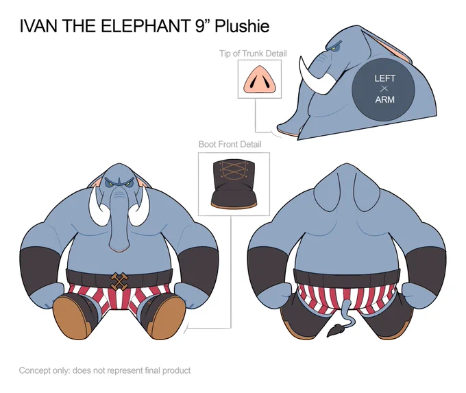 The Ivan The Elephant plush concept sheet