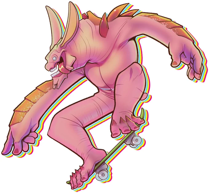 A rendered Biscotto The Rabbit on a skateboard