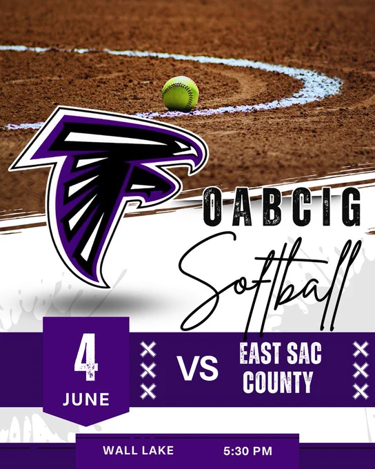 6/4 - Softball vs East Sac County in Wall Lake at 5:30 PM