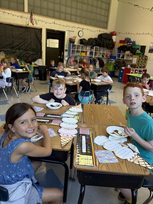 Normandy first-graders enjoyed an ice cream day at their desks.