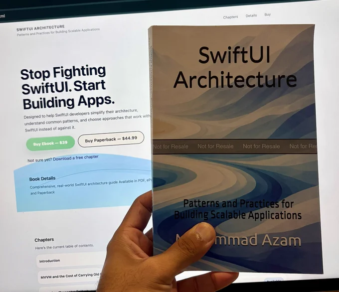 🎉 The SwiftUI Architecture book has officially passed 250 copies sold!

Thank you to everyone who supported the book, shared it with others, and trusted me enough to add it to your learning journey.

https://azamsharp.school/swiftui-architecture-book.html

#SwiftUI #iOSDev