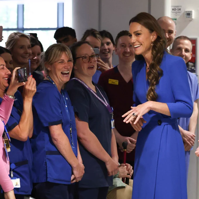 Her Royal Highness The Princess of Wales chats to staff at The Christie in Withington.