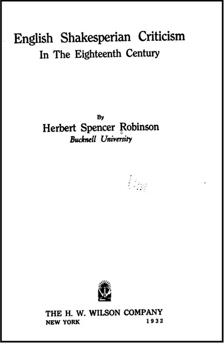 Title page of English Shakesperian Criticism in the Eighteenth Century.