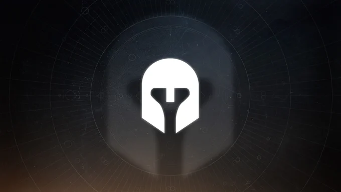 White silhouette of a Helmet on an dark background with radial UI elements