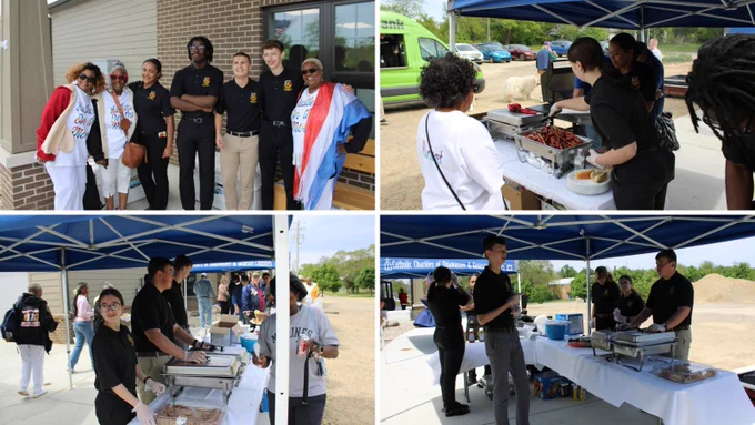 JROTC students serving Veteran's lunch. 