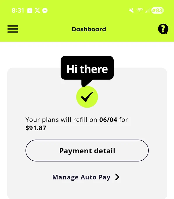 Straight talk, Your plan will refill on 6/4 for $91.87.