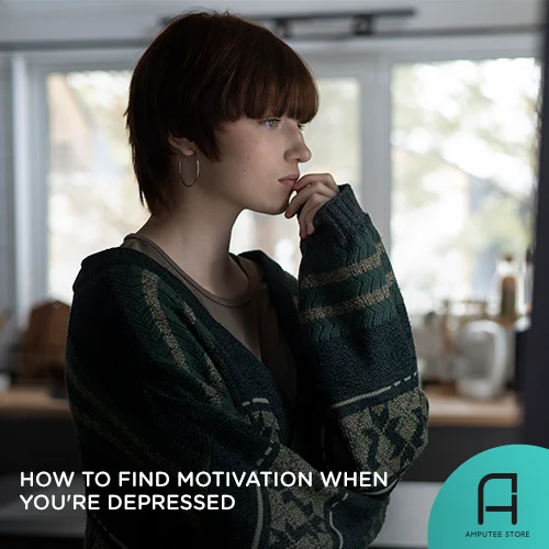 Thoughtful person sitting indoors by a window, representing depression, low motivation, mental health support, self-care, emotional wellness, and small steps toward daily routine.