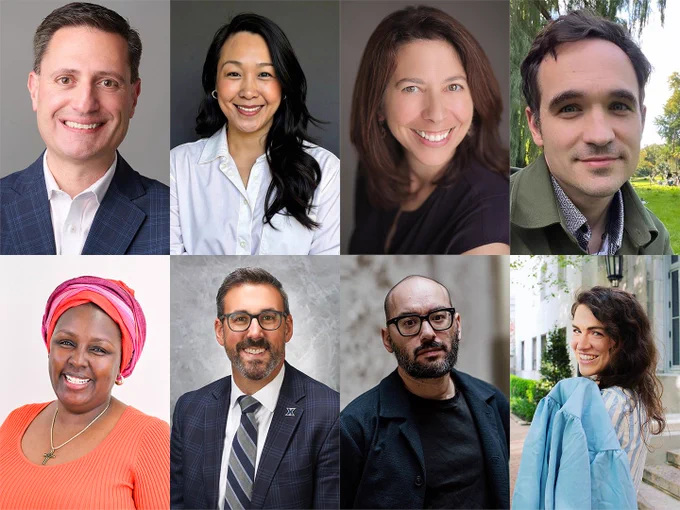 Headshots of Bob Bordone, Cecilia Flores, Jean Welch Hill, David Jimenez, Sr. Mūmbi Kīgūtha, CPPS, Marcus Mescher, Santiago Ramos, and Renée Darline Roden