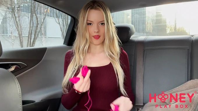 Stunning busty blonde babe Angelica Heaven masturbates in a car in public with Honey Play Box's Fortexa and Cupid sex toys in this creator spotlight featured on Porn Corporation with a full length video and photo set.