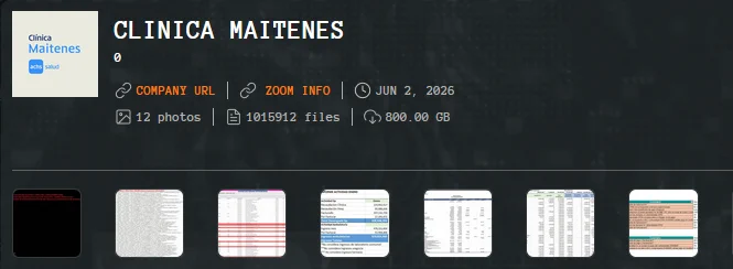 🔴🇨🇱El grupo de ransomware Qilin publica:  

A Clinica Maitenes en su sitio DarkWeb, es el principal centro de salud de mediana complejidad para las provincias de Talagante y Melipilla en la Región Metropolitana, Chile.

⚠️El grupo habría robado 800 GB de datos de esta clínica. En las muestras filtradas se observan exámenes de pacientes.



#Qilin #ciberataque #ciberseguridad #ransomware #Chile #Santiago 