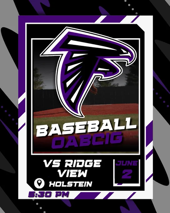 6/2 - Baseball vs Ridge View in Holstein at 5:30 PM
