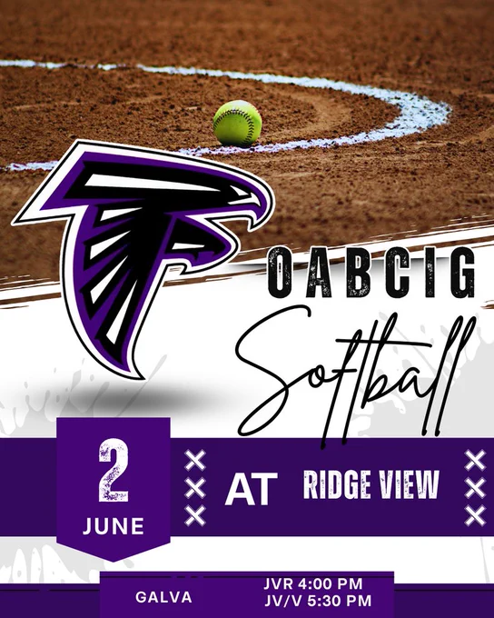 6/2 - Softball vs Ridge View in Glava. JVR at 4 pm, JV/V at 5:30 PM