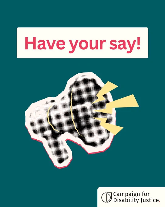 'Have your say' with a bright white and red megaphone.