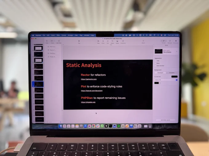 Picture of my laptop's screen, showing a slide in Keynote
