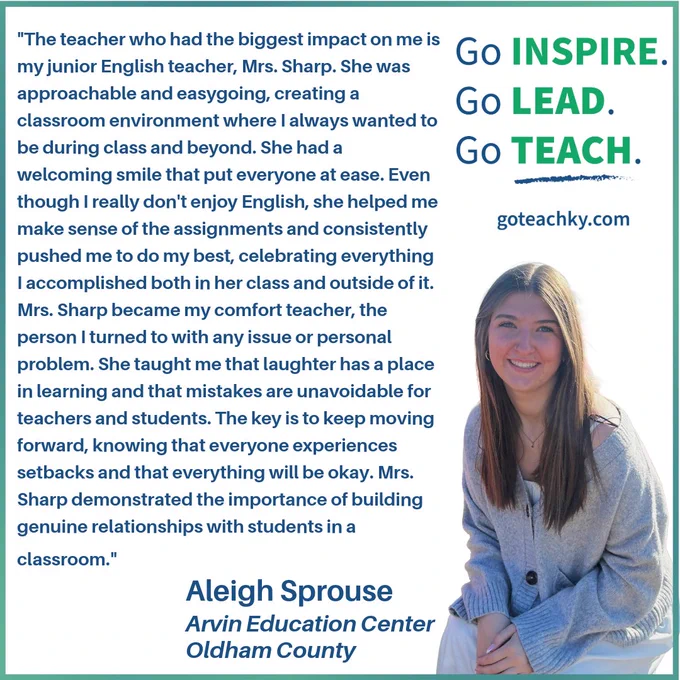 Tuesday Teacher Impact quote from Aleigh Sprouse of Arvin Education Center
