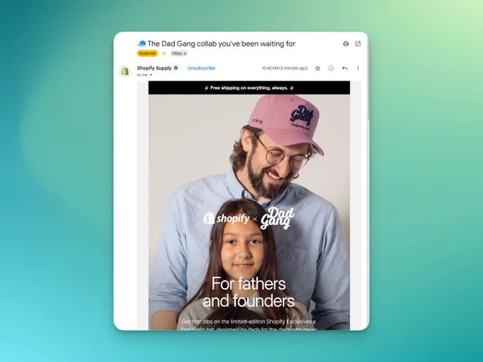 dad gang and shopify collab email