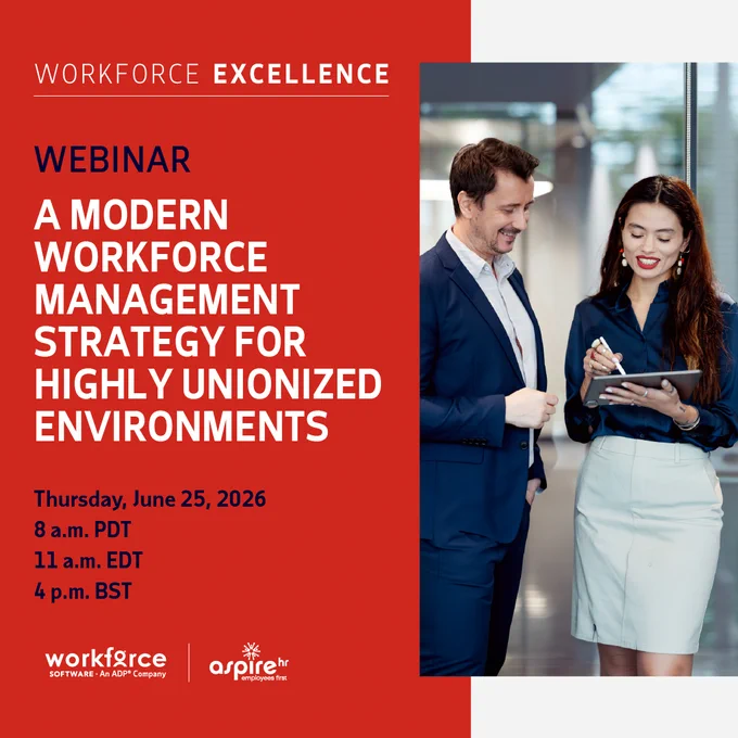 Workforce Excellence Webinar: A modern workforce management strategy for highly unionized environments

Thursday, June 25, at 8 a.m. PDT | 11 a.m. EDT | 4 p.m. BST