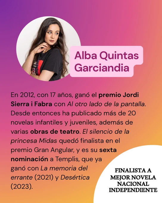 En 2012, con 17 años, ganó el premio Jordi Sierra i Fabra con Al otro lado de la pantalla. Desde entonces ha publicado más de 20 novelas infantiles y juveniles, además de varias obras de teatro. El silencio de la princesa Midas quedó finalista en el premio Gran Angular, y es su sexta nominación a Templis, que ya ganó con La memoria del errante (2021) y Desértica (2023).