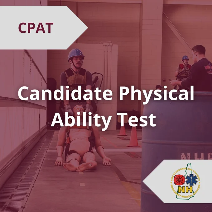 Flyer promoting upcoming Candidate Physical Ability Test (CPAT). Accompanying image is of a CPAT examinee dragging a dummy during one of the exercises.