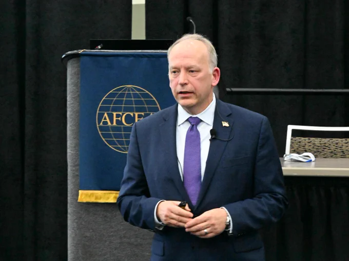DoW Acting Principal Deputy CIO Mr Aaron Bishop discussing Cyber Workforce program with the audience at TechNet this morning