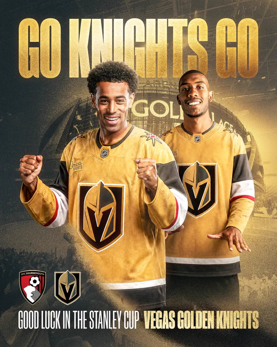 A good luck graphic for the Vegas Golden Knights ahead of the Stanley Cup final, featuring Tyler Adams and Rayan
