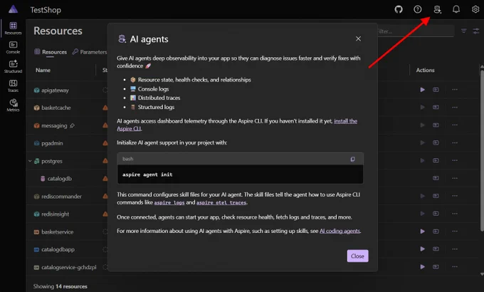 Screenshot of AI agents dialog