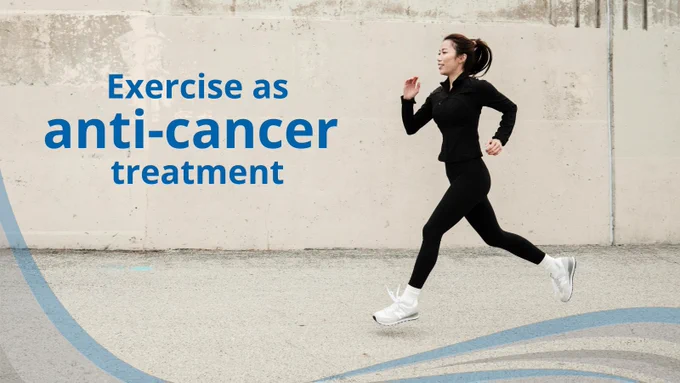 Exercise as anti-cancer treatment. A person running in an urban landscape.