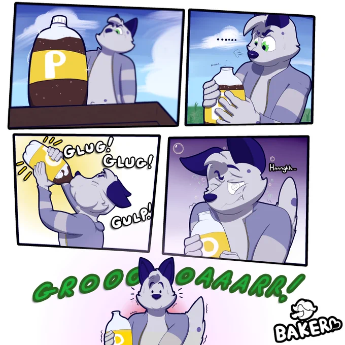 Palloon drinking soda and inflating