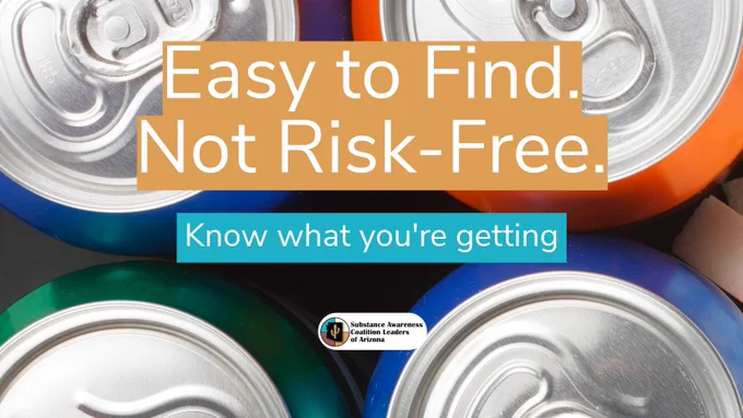 A public service announcement with soda cans, highlighting substance awareness with the message 'Easy to Find. Not Risk-Free.' The mood is informative and cautionary.