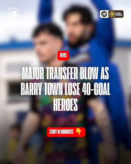 Blurred photo of Ieuan Owen and Ollie Hulbert of Barry Town United