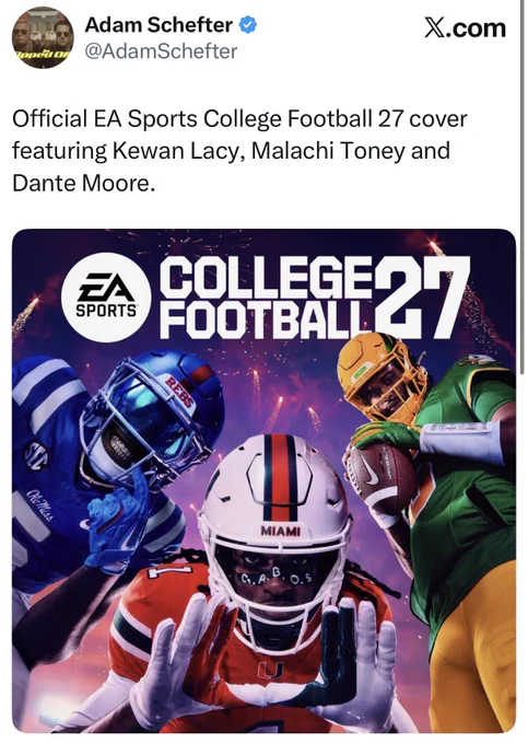 Dynamic cover art for EA Sports College Football 27 featuring three athletes in football uniforms against a vibrant backdrop. The image conveys an energetic and competitive mood.