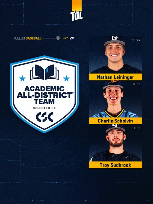 Nathan Leininger, Charlie Scholvin and Troy Sudbrook were named Academic All-District by College Sports Communicators
