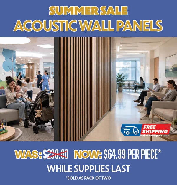 An acoustic wall panel partition dampening the sounds of a busy waiting room.