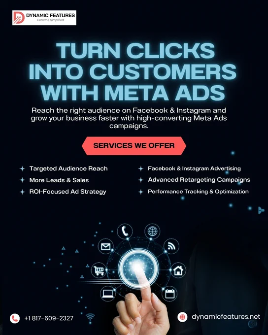 🚀 Convert clicks to customers with Meta Ads! 

Reach the right audience, generate quality leads and grow your business with ROI-focused Facebook & Instagram campaigns. Start scaling smarter, today. 

🌐 dynamicfeatures.com

#MetaAds  #DigitalMarketing #LeadGeneration #BusinessGrowth #DynamicFeatures