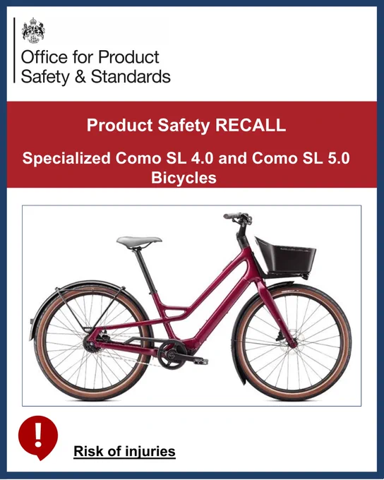Image of Product Recall for Specialized Como SL 4.0 and Como SL 5.0 Bicycles.