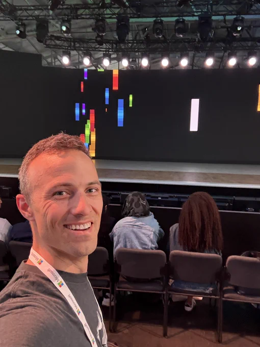 Kent sitting towards the front of MSBuild center stage