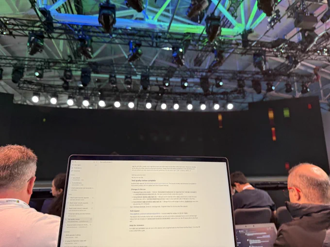 Kent's laptop with cursor open in front of the MSBuild stage
